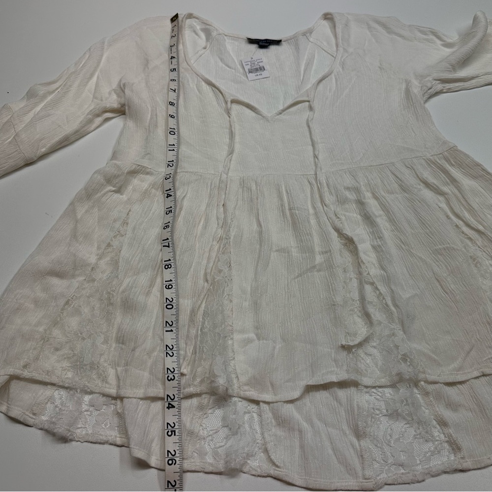 American Eagle Outfitters Ivory Boho Long Sleeve Babydoll Lace Peasant Blouse XS - Picture 8 of 8